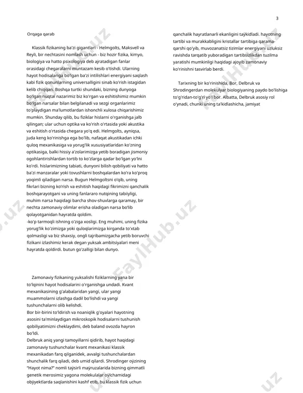 xamirturush kabi oddiy organizmdagi tartibga soluvchi tarmoqlarning dinamikasini o'rganuvchi genetik, yuqori organizmlarda harakatni tartibga solish uchun neyron tarmoqlarning dinamikasi haqida mutlaqo hech narsa bilmasligi mumkin va aksincha. biologiya nafaqat o'rganish ob'ektlari bilan belgilanadi, balki biologiyaning kichik sohalari ham xuddi shunday ta'riflangan, shuning uchun neyronlar tarmoqlari va genlar tarmoqlari har xil mavzulardir. bizning ilmiy korxonaga bo'lgan qarashimizdagi farqlar to'g'ridan- to'g'ri turli ta'lim tuzilmalariga o'tadi. fizikada biz printsiplarni o'rgatish (harakat qilamiz) va muayyan misollar uchun bashoratlarni ishlab chiqamiz. biologiyada o'qitish (asosan) misoldan misolga o'tadi. fizikaning kichik sohalari bo'lsa- da, fizika hamjamiyati fizika bitta fan degan romantik tushunchaga yopishib oladi. tabiat kitobi nafaqat matematika tilida yozilgan, balki faqat bitta kitob mavjud va agar biz uning mazmunini haqiqatan ham tushunib olsak, uni juda oz sahifalarda umumlashtirish mumkin deb umid qilamiz. biofizika dunyoning bu ko'rinishiga qayerda mos keladi? hayotda boshqa narsa bor, biz jonlini jonsizdan ajratib turadigan narsani darhol tan olamiz. ammo biz endi inert …