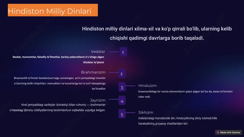 do yahve mavjud. u tavrotni yaxudiylarga berish bilan ular bilan axd tuzgan. go‘yoki yahudiylar yahvening yеr yuzidagi xalqlarning “eng mumtozi” va keyingi dunyoda berilajak in’omlarning eng xaqlisi, muso yahvening elchisi, tora (tavrot) yahve tomonidan musoga tur tog‘ida berilgan muqaddas kitob. yahve olamlarni yaratishni yakshanbada boshlab, juma kuni tugatdi, shanba kuni esa dam oldi va yahudiylarga ham shu kuni dam olishni buyurdi. https://gamma.app/?utm_source=made-with-gamma yahudiylikda messiya - xaloskorning kelishi haqidagi ta’limot ham keng o‘rin olgan. unga ko‘ra oxirzamonda yahve yahudiylar orasidan bir xaloskorni chiqaradi va u quyidagi vazifalarni bajaradi: dunyoni qaytadan, islox qilgan holda qurish; butun yaxudiylarni sinion (quddus yaqinidagi tepalik) atrofida to‘plash ularning barcha dushmanlarini jazolash. https://gamma.app/?utm_source=made-with-gamma muso tur tog‘ida yahve bilan uchrashganda unga 10 ta lavhani tushirdi. ularda ushbu din asosini tashkil qilgan 10 ta nasixat bor edi: 1. yahvedan boshqani iloh deb ushlamaslik; 2. but, sanam va rasmlarga sig‘inmaslik; 3. bekordan-bekorga xudo nomi bilan qasam ichmaslik; 4. shanba kunini …