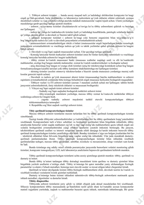 rib kuyidagicha tushunchani tavsiya etamiz. i n f o r m a t i k a - kompyuterlar yordami va uni xisoblash muxiti vositasida axborotni yangilash jarayonlari bilan boglik inson faoliyati soxasidir. informatika keng mahnoda insoniyat faoliyatining barcha soxalarida asosan kompyuterlar va telekommunikatsiya aloka vositalari yordamida axborotni kayta ishlashi bilan boglik fan, texnika va ishlab chikarishning xilma-xil tarmoklari birligini tarzida namoyon etadi. informatikani tor mahnoda uch uzaro alokador kismlar - texnik vositalar (hardware), dasturiy vositalar (software) va algoritmik vositalar (brainware) sifatida tassavur etish mumkin. uz navbatida informatikani xam umuman, xam kismlari buyicha turli jixatlardan: xalk xujaligi tarmogi, fundamental fan, amaliy fan soxasi sifatida kurib chikish mumkin. informatika xalk xujaligi tarmogi sifatida kompyuter texnikasi, dasturiy maxsulotlarni ishlab chikarish va axborotni kayta ishlash zamonaviy texnologiyasini ishlab chikish bilan shugullanadigan xujalik yuritishning turli shakllaridagi korxonalarning bir turda jamlanishidan iborat buladi. informatika funtamental fan sifatida kompyuter axborot tizimlari negizida istalgan obhektlar bilan boshkaruv jarayonlarini …