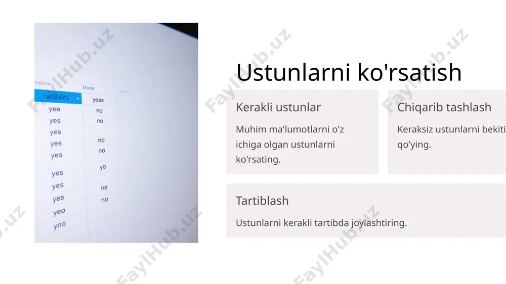rni yaratishingiz mumkin: tegishli shakllar. bog'liq bo'lmagan shakllar. bog'langan shakllar sql bayonoti, so'rov yoki jadval kabi ba'zi ma'lumotlar bazasi bilan o'zaro ta'sir qiladi. ushbu ko'rinish ma'lumotlar bazasiga ma'lumotlarni kiritish yoki tahrirlash uchun ishlatiladi. bog'lanmagan shakllar ma'lumotlar manbasidan mustaqil. ular ma'lumotlar bazasida bir butun sifatida harakat qilish uchun ishlatiladigan dialog oynalari va almashtirish maydonchalari ko'rinishida bo'lishi mumkin. accessda formalar yaratishning ko'plab rejimlari mavjud. tegishli shakl turlari: bitta element shakli, eng ommabop postlar bir vaqtning o'zida bitta postda paydo bo'lganda. bir nechta elementlar, bog'langan ma'lumotlar manbasidan bir vaqtning o'zida bir nechta yozuvlarni ko'rsatadi. split shakl, yarmiga bo'lingan, gorizontal yoki vertikal. biri element yoki yozuvni ko'rsatadi, ikkinchisi esa asosiy ma'lumot manbasidan bir nechta yozuvlardan ma'lumotlarni taqdim etadi. ma'lumotlar bazasiga kirish kirish shakllarini yaratishning bir necha usullari mavjud. buning uchun ma'lumotlar bazasini oching va "yaratish" ga o'ting. o'ng burchakdagi "formalar" yorlig'ida "forma ustasi" tugmasini bosing. birinchi ekranda shaklda ko'rsatmoqchi bo'lgan maydonlarni tanlang. harakat algoritmi: …