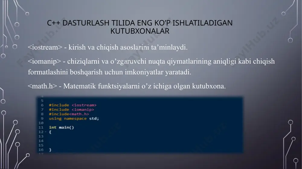 c++ dasturlash tilidagi dasturlarning tarkibiy qismlari - Page 5