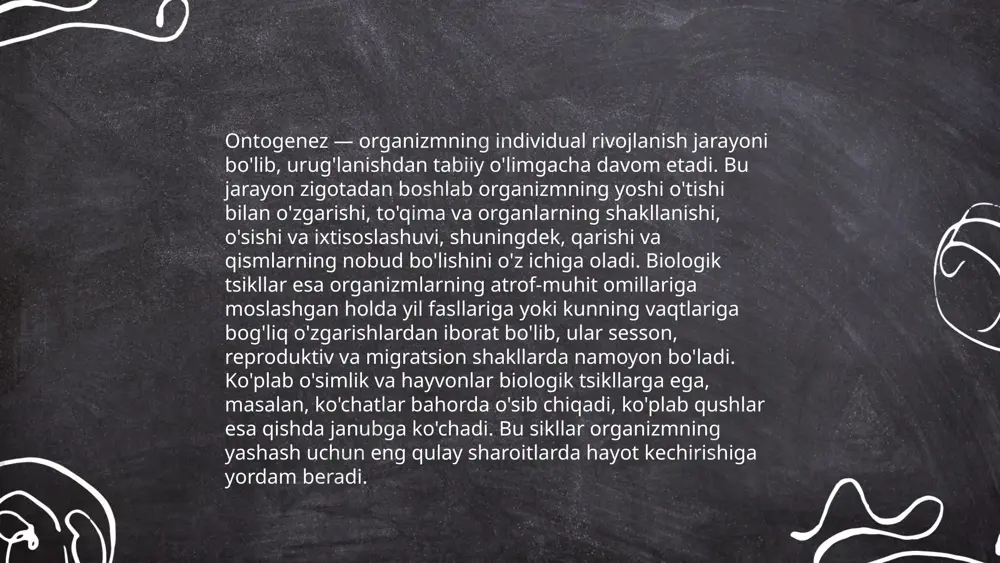 bot fotosintez jarayoni o'simliklar uchun asosiy energiya manbai hisoblanadi. ushbu jarayon quyosh nurini kimyoviy energiyaga aylantirib, suv va karbonat angidrid yordamida organik birikma – glyukoza va kislorod hosil qiladi. o'simliklar o'sishi va rivojlanishi uchun quyosh nuri, suv va mineral moddalarga ehtiyoj sezadi. tuproqdagi azot, fosfor va kaliy kabi elementlar o'simlik hujayralarining o'sishi va metabolizmi uchun zarur. o'simliklarning fotosintez qilish qobiliyati harorat va yorug'lik sharoitlariga bog'liq. ideal harorat 20-30°c atrofida, yorug'lik nurlari intensivligi esa 1000-2000 lyuks. oy davomida, tuproq namligi 60-80% oralig'ida bo'lishi kerak. bu sharoitlar ostida o'simliklar maksimal darajada hosil bera oladi. ... t.me/slaydai_bot vegetativ organlar rivojlanishi o'simliklarning yashash davrida shakllanadigan asosiy organlar, ya'ni ildiz, poya va barglarning o'sishini o'z ichiga oladi. ildizlar odatda o'simliklarni tuproqqa mahkamlab, suv hamda ozuqa moddalarini yutishda ishtirok etadi. po'ya o'simlikning yer usti qismida joylashib, barg, gul va mevalarni tutib turish vazifasini bajaradi. barglar fotosintez jarayoni uchun muhim bo'lib, quyosh nurini yutib, undan organik moddalar …
