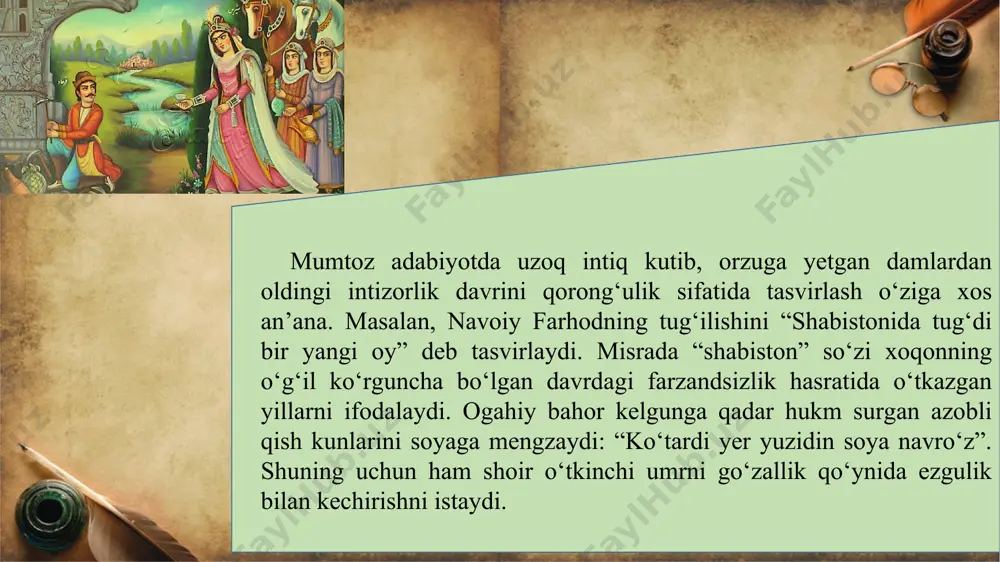 ek, kuygan jigari, bag‘ri sadpora ekan mendek. sargashta bu vodiyda bir boshig‘a rahm etgil, yoq toqati bandingga, bardoshiga rahm etgil, rahm etmasang o‘ziga, yo‘ldoshiga rahm etgil, yig‘lab senga termulur, ko‘z yoshig‘a rahm etgil, hijron o‘qidin jismi ko‘p yora ekan mendek, kuygan jigari, bag‘ri sadpora ekan mendek. bechorani zulm aylab, qo‘l, bo‘ynini bog‘labsan, har sori chekib-sudrab, o‘ldurgali chog‘labsan, ko‘ksini jafo birla lola kabi dog‘labsan, sot menga, agar qasding olg‘uvchi so‘roqlabsan, hijron o‘qidin jismi ko‘p yora ekan mendek, kuygan jigari, bag‘ri sadpora ekan mendek. yo‘q hushi, pari tekkan devonag‘a o‘xshaydur, ko‘z yoshi yana to‘lgan paymonag‘a o‘xshaydur, g‘am seli bilan ko‘ngli vayronag‘a o‘xshaydur, furqatda bu sa’dullo hayronag‘a o‘xshaydur, hijron o‘qidin jismi ko‘p yora ekan mendek, kuygan jigari, bag‘ri sadpora ekan mendek. kashmirda bir qamar siymoni ko‘rdim baldayi kashmirda, ko‘zlari mas’hur-u yuz jodu erur tasxirda. zarra-zarra zar sochar boshig‘a har kun oftob, subh kelgach kecha yotib chashmai iksirda. bir ko‘rib chohi zaqan horut ila …