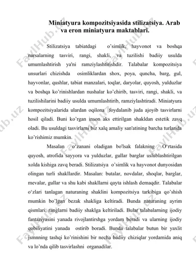 miniatyura kompozitsiyasida stilizatsiya. arab va eron miniatyura maktablari — DOC