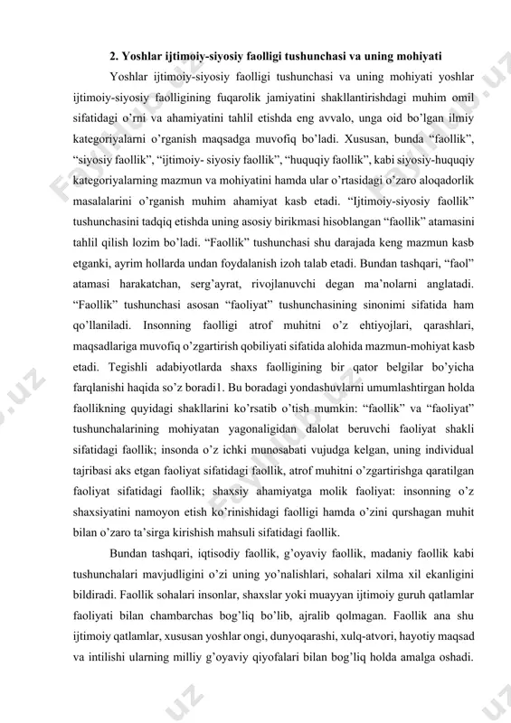 ga oid davlat siyosati boshqaruv idoralarini tuzish; — yoshlarga oid davlat siyosati sohasida respublikada kompleks va aniq maqsadli dasturlarini ishlab chiqish hamda amalga oshirish; — yoshlarga oid davlat siyosatini amalga oshirishga mo’ljallangan moliyaviy mablag’larni tasarruf etish; — respublika yoshlarining manfaatlarini o’zbekistonning xalqaro majburiyatlari doirasida ifodalash; — respublika hududida yoshlarning va ular birlashmalarining ijtimoiy munosabatlarini huquqiy jihatdan tartibga solish; — respublika yoshlarining, yoshlar jamoat uyushmalarining tashabbuslarini ijtimoiy-iqtisodiy, siyosiy-huquqiy va tashqiliy jihatdan qo’llab-quvvatlash; — hamma huquq sub’ektlarining o’zbekiston respublikasi qonunlarida yoshlarga nisbatan belgilab qo’yilgan majburiyatlariga rioya etishlarini nazorat qilish, o’zbekiston respublikasida yoshlarga oid siyosatni shakllantirish hamda amalga oshirishning boshqa masalalari. yuqorida belgilangan vazifalar asosida mamlakatda ta’lim sohasini bosqichma-bosqich, aniq maqsadga yo’naltirilgan holda isloh qilish bo’yicha uzoqni ko’zlagan dasturlar izchil amalga oshirib kelinmoqda. chunki jamiyatning kelajagi yoshlarning tarbiyasi va ta’lim olishlari, oliy insoniy qadriyatlarni o’zlashtirishlari, ijtimoiy faoliyatga tayyorligi bilan belgilanadi. umummilliy dasturlar doirasida o’tgan davr mobaynida yurtimizdagi ta’lim muassasalari: maktablar, litsey va kollejlarning …