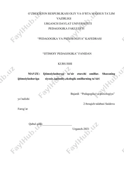 ijtimoiylashuvga ta’sir etuvchi omillar kurs ishi — DOCX