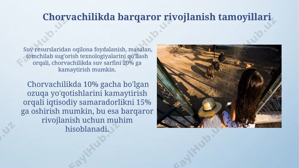 siya usullari, 70% dan ortiq sut mahsulotlari ishlab chiqariladigan evropa ittifoqi va shimoliy amerikada keng qo'llaniladi. markaziy osiyo mamlakatlarida, shu jumladan o'zbekistonda, suv resurslarini samarali boshqarish va tomchilab sug'orish texnologiyalari chorvachilikning suvga bo'lgan ehtiyojini 30% ga kamaytirishga yordam beradi. jahon chorvachilik xaritasining tahlili sut mahsulotlari ishlab chiqarishining geografik tarqalishi, go'shtga nisbatan, evropa va janubiy osiyo mamlakatlarida ko'proq zich bo'lib, bu mintaqalardagi yuqori aholi zichligi va sutga bo'lgan talab bilan izohlanadi. chorvachilikning zichligi, ayniqsa, qurg'oqchil va yarim cho'l mintaqalarida, masalan, avstraliya va shimoliy afrikaning ba'zi qismlarida o'tloqi yerlarning mavjudligi bilan belgilanadi. yer resurslarining chorvachilikka ta'siri yerning unumdorligi chorvachilik zichligiga bevosita ta'sir qiladi, masalan, 1 gektar yerga 5 bosh sigir boqish mumkin bo'lsa, boshqa hududlarda bu raqam 1 gektarga 2 boshdan oshmasligi mumkin. suv resurslarining mavjudligi chorvachilikning turini va miqyosini belgilaydi; chuchuk suvga boy hududlarda intensiv chorvachilik rivojlangan, cho'l va yarim cho'l zonalarida esa yaylov chorvachiligi ustun. chorvachilik mahsulotlari ishlab chiqarish bo'yicha …