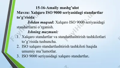 xalqaro iso 9000 seriyasidagi standartlar — PPTX
