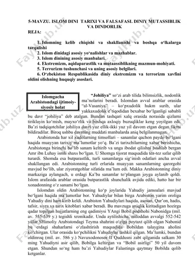islom dini tarixi va falsafasi. diniy mutassiblik va dindorlik — DOCX