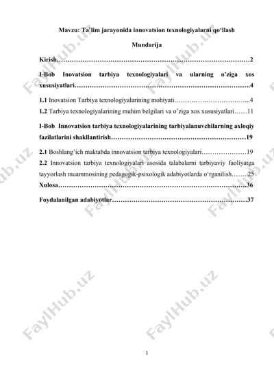 ta`lim jarayonida innovatsion texnologiyalarni qo‘llash — DOCX