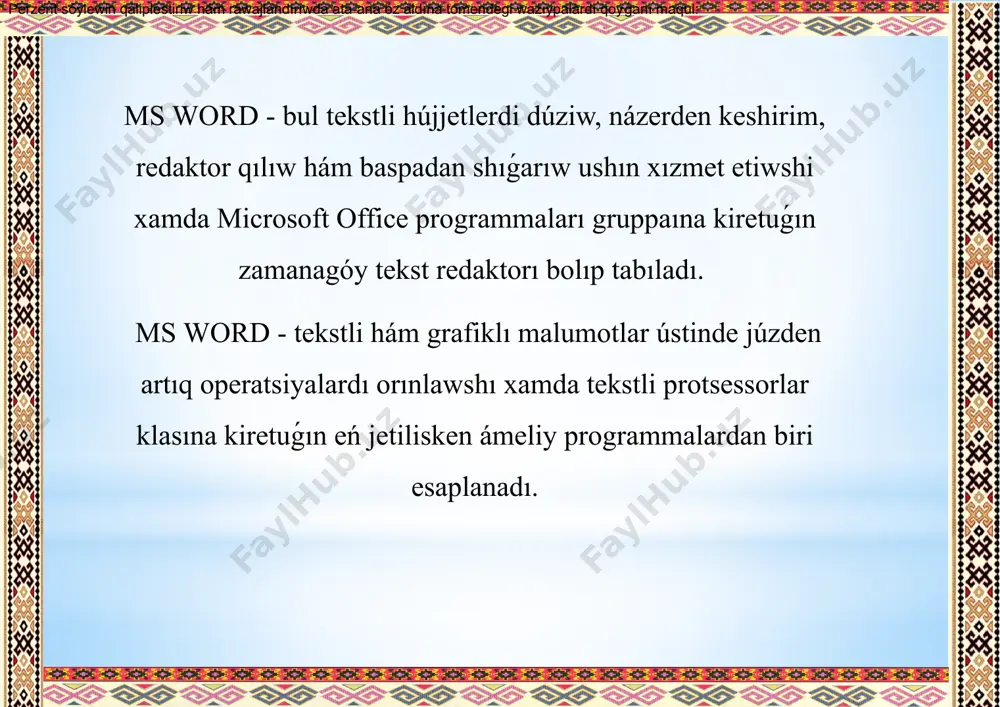 ekonomikalıq informaciyalardı tekst redaktorları qurallarınan paydalanǵan halda qayta islew programmaları.pptx - Page 3