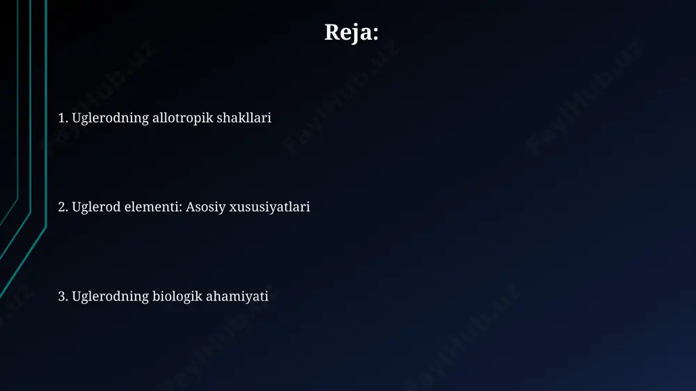 ol to'pi shaklidagi molekulyar tuzilishga ega bo'lib, nanotexnologiya sohasida keng qo'llaniladi. e'tiboringiz uchun rahmat @taqdimot_robot image1.jpg image2.jpg image3.jpg image4.jpg image5.jpg
