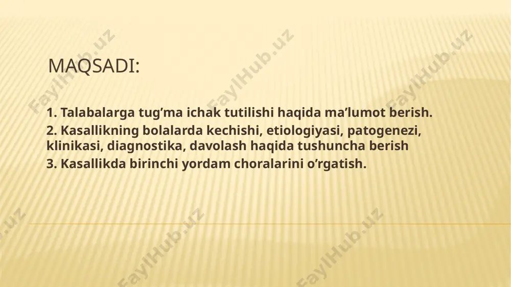 ichakdan esa tinik shillik chikadi. dastlabki xollarda xar kanday ichak tutilishida odatiy simptomlar bulmasligi sababli diagnoz kuyish kiyin buladi. ( axlat chikadi, oshkozonda yigilgan lukmalar yuk). shuning uchun uz vaktida diagnoz kuyish uchun kusish va ugjishga dikkatni karatmasdan boshka simptomlarga xam e'tibor kilish kerak. kupincha yukori ichak tutilishi bilan tugilgan bolalar etilmagan gipotrofik bulib tugiladi, bunday bolalarning tana massasi kam xollarda 2500 grdan oshadi. yukori ichak tutilishi bulgan xamma bolalarda korni chukkan buladi. ba'zi bolalarda epigastral soxaning chukishi bulmasligi xam mumkin. lekin ugjish va kusishdan keyin oldingi korin devori chukadi. xama bolalarda erta sariklik paydo bulib, tez oarda avj oladi. sababi: jigarda bilirubin kon'yugatsiyasining buzilishi va kon kontsentratsiyasining oshishi, shuningdek tez orada tana massasining yukotilishi, urtacha 1 sutkada 5-7% tana massasi yukotiladi. shunday kilib, chakaloklarda kuyidagi simptomlar bulganda vrachda tugma duodenal ichak tutilishi xakida shubxa paydo bulishi kerak. diagnostika diagnostika – yukori ichak tutilishini asosiy tekshirish usullaridan biri rentgen xisoblanadi. …