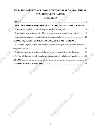 kurashda oldinga, orqaga, yon tomonlarga yiqilishlar texnikasini o‘rgatish — DOCX