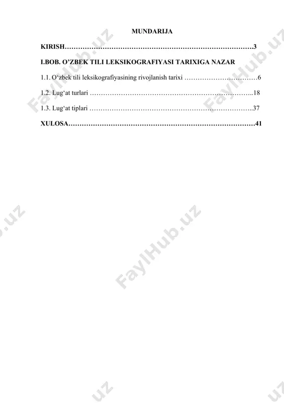 xususiyatlarini, leksik birliklarning o‘zgarishi va ularning funksiyalarini o‘rganadigan fan sohasidir. leksikografiya so‘zi yunoncha "lexis" (so‘z) va "grapho" (yozish) so‘zlaridan kelib chiqqan bo‘lib, ma'nosi "so‘zlarni yozish"ni anglatadi. leksikografiya tilshunosligining alohida bir tarmog‘i sifatida lug‘atlarni yaratish va o‘zlashtirish jarayonlarini tahlil qilishga qaratilgan. o‘zbek tili leksikografiyasi sohasida katta yutuqlar mavjud bo‘lib, turli xil lug‘atlar va boshqa leksik resurslar yaratish jarayonlari davom etmoqda. bu borada amalga oshirilgan tadqiqotlar tilshunoslikda alohida o‘rin tutadi va o‘zbek tilining boyligiga yangiliklar kiritishda muhim rol o‘ynaydi. lug‘atlar, tilning barcha sohalarini o‘z ichiga olib, tilshunoslikda ma'lumotlar manbai, resurs va ishonchli ilova sifatida xizmat qiladi. ularning asosiy vazifasi – so‘zlarni to‘g‘ri va aniq tushuntirish, so‘zlarning o‘zgarishlari, shakllari va ularning qo‘llanilish holatlarini izohlashdan iboratdir. o‘zbek tili leksikografiyasi jarayonida turli tuman lug‘at turlari, jumladan, izohli lug‘atlar, tarjimonlik lug‘atlari, sinonimik lug‘atlar va frazeologik lug‘atlar yaratilib, ular xalqimizning so‘z boyligini kengaytirish va o‘zaro tushunishni osonlashtirishda muhim ahamiyatga ega bo‘lmoqda. maqsad ushbu kurs ishining asosiy maqsadi …