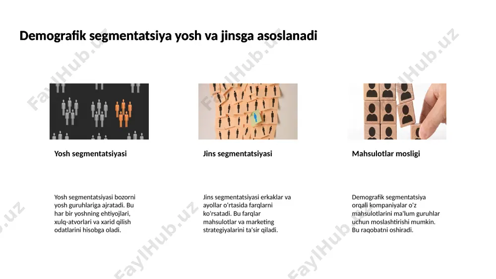 vchan xaridor turlari bozorning dinamikasini ko'rsatadi innovatsiyalar va tendensiyalar xaridorga mo'ljallangan innovatsiyalar va tendensiyalar bozorni tezda o'zgartiradi. masalan, ekologik toza mahsulotlarga talab ortishi yangi brendlarni yuzaga keltiradi. o'zgaruvchan xaridor turlari bozorning dinamikasini ko'rsatadi xulosa xaridorlarning turli xil xulq-atvorlari va ehtiyojlari bozor dinamikasini belgilaydi. ushbu jarayon ishlab chiqaruvchilar va xizmat ko'rsatuvchilar uchun strategik ahamiyatga ega. 8 haridor turlari segmentatsiyasi xaridorlarning xususiyatlariga asoslanadi segmentatsiya tushunchasi xaridor turlarini segmentatsiyasi xaridorlarning xususiyatlari asosida amalga oshiriladi. bu jarayon xaridorlarning ehtiyojlari va istaklarini tushunishga imkon beradi. haridor turlari segmentatsiyasi xaridorlarning xususiyatlariga asoslanadi xususiyatlar tahlili xaridorlar yosh, jins, daromad va tarzda farq qiladi. shuning uchun xarid qilish xatti-harakatlari ham turlicha bo'lishi mumkin. haridor turlari segmentatsiyasi xaridorlarning xususiyatlariga asoslanadi marka va mahsulot segmentatsiya yordamida kompaniyalar o'z mahsulot va xizmatlarini turli xaridorlarga mos ravishda taklif etish imkoniga ega bo'ladi. haridor turlari segmentatsiyasi xaridorlarning xususiyatlariga asoslanadi natijalar va afzalliklar maqsadli segmentlarga e'tibor berish marketing strategiyalarini optimallashtirishga va xaridorlarning qondirish darajasini …