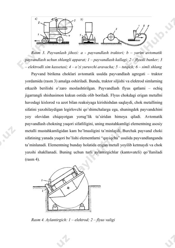 i bilan diametrlari loyihaviy o’lchamlardan 2-3 mm kichik bo’lgan teshiklar hosil qilinadi. undan so’ngra element belgilangan loyihaviy o’lchamlarini ta’minlab beradigan konduktorda yig’iladi (rasm 6). detallar diametri 16-20 mm bo’lgan montaj boltlari va detallarning o’zaro siljishi oldini oladigan konusli gardishlar orqali biriktiriladi. undan so’ngra, teshiklar parmalash stanoklarida loyihaviy diametrigacha parmalanadi, gardishlar diametri teshik diametriga teng bo’lgan probkalar bilan almashtiriladi va elementni parchinlash parchinlash skobasida (skoba ) amalga oshiriladi (rasm 7). 650-7000c gacha qizdirilgan parchinmixlar teshiklarga kirgiziladi va ular 800 kn gacha kuch bilan presslanadi. rasm 6. parchin elementini yig’ish rasm 7. parchinlash skobasi: 1- gardish; konduktor ramkasi 2-uzatma “teshiksiz” yig’ishda teshiklarning markazlari elementlarning faqat tashqi detallarida belgilanadi. bu erda ham element konduktor ichida yig’iladi. buning uchun montaj boltlari va probkalar bilan to’ldiriladigan bir nechta “mayak” teshiklari parmalanadi, element konduktor ichidan chiqariladi va teshiklarni loyihaviy diametrgacha parmalashga, so’ngra esa parchinlash uchun yo’naltiriladi. bu usulda teshiklar erini belgilash ishlari hajmi kamayadi, , operatsiyalar …
