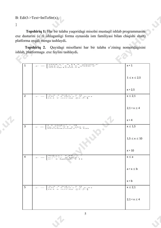 x x x x e y x ï ï ï î ï ï ï í ì + + + + + + + = - x x x x x e y x cos cos 1 1 1 1 ) 1 ln( 25 , 0 ) 1 ln( 2 1 2 ï ï ï î ï ï ï í ì + ÷ ø ö ç è æ + + = + + x x x x tg e y x cos 7 , 2 sin ) 5 , 3 ( 2 3 3 2 ln 6 , 2 1 3 ï ï î ï ï í ì + + + + + = x bx ax tg x ab x e x x y cos ) ( ln cos arcsin 3 2 3 ï ï î ï ï í ì + + + + = ) (cos sin ) 1 …