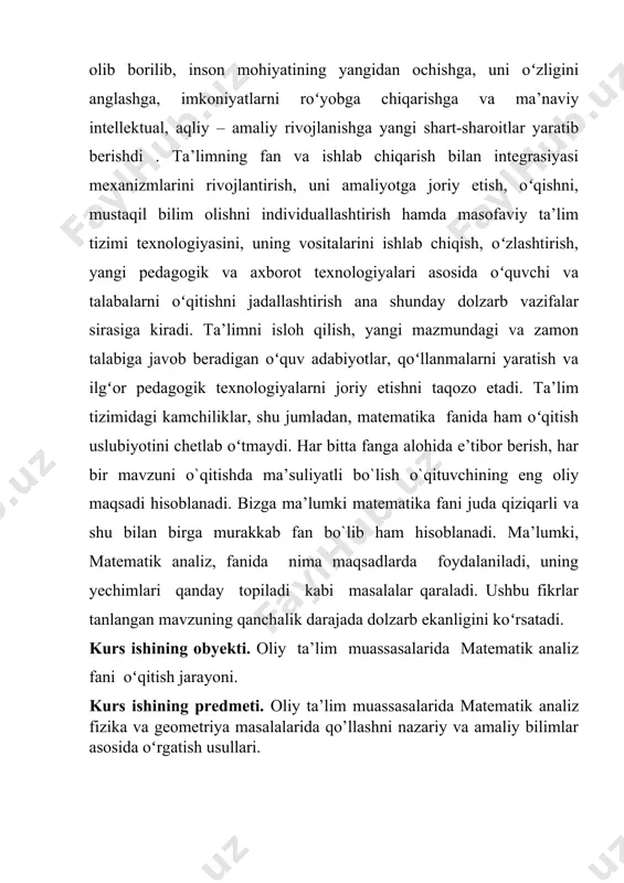 dan iborat. 1. faraz qilaylik, ꭥ ikki o’lchovli soha bo’lib, s sodda sirt r : ꭥ→ silliq akislantirish bilan aniqlangan bo’lsin. eslatib o’tamiz, radius vektor r(u, v) = (x(u,v), y(u,v), z(u,v)) ko’rinishda aniqlangan bo’lib, har bir x, y va z komkonenta ikki (u,v) ϵ ꭥ o’zgaruvchining silliq funksiasidan iborat. r(u,v) vector-funksianing birinchi differensialini qaraylik: dr (u,v) = du + (2.1) dr o’rniga dr deb belgilash umum qabul qilingan bo’lib, bu belgilash differensialning vector qiymati funksia ekaniga urg’u beradi. birinchi differensial du va dv erksiz o’zgaruvchilarning chiziqli funksiasi bo’lgani sababli, u chiziqli forma deb xam ataladi. birinchi differensialning skalyar kvadrati, ya’ni quyidagi d =dr*dr = d +2 du dv + d (2.2) ifoda kvadratik formadan iborat bo’lib, u s sirtning birinchi kvadratik formasi deb ataladi. odatda, bu formaning koeffitsiyentlari e(u,v) = , f(u,v) = , g(u,v) = (2.3) ko’rinishda belgilanadi. bu belgilashdan foydalanib, birnchi kvadratik formani quyidagi d = e(u,v) d …