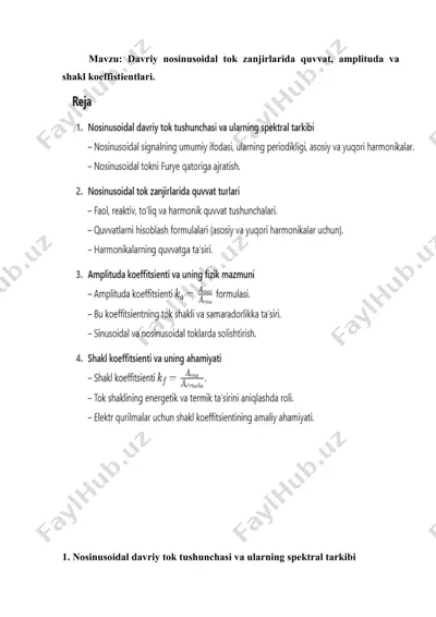 nosinusoidal davriy toklarning tahlili — DOCX