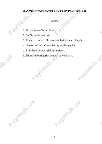 biznes intellekt loyixasi rejasi — DOCX