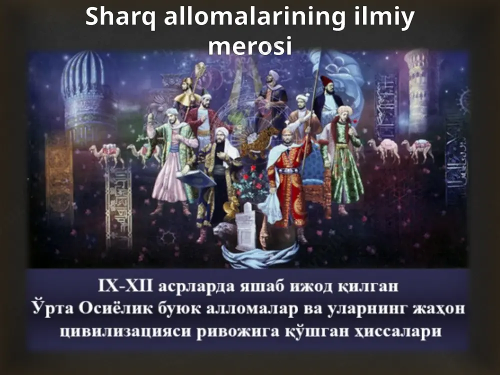 alar» kitobida (1550) tilga olingan. bu tushuncha birinchi paytda antik madaniyat an'analarini italiyada «ming yillik yovvoyilikdan so'ng» tiklanishini anglatib, ilmiy tadqiqotlarda keng ishlatila boshlandi. y. burxart uyg'onish (renessans) ni aloxida tipdagi madaniyat deb baxoladi. y. xeyzing o'zining «o'rta asrchilikning kuz fasli» asarida uyg'onish davri-o'rta asr madaniyatining intixo davri deb xisoblasa, boshqa olimlar uyg'onish davri yangi davr madaniyatining boshlanishi deb sanaydilar.  • dunyoviy ilmlarga intilish, din va diniy bilimlarni jamiyat, insonlar manfaati nuqtai nazaridan talqin etish; • turli xalqlarning ma'naviy-madaniy merosi o'tmish madaniy qadriyatlaridan (arab, eron, yunon madaniyati boyliklari) foydalanish; • tabiatni, mavjud xayotni, mavjudotni o'rganishga qiziqishning kuchayishi, uning sirlarini ochishga va undan foydalanishga intilishning ortib borishi, shu munosabat bilan tabiatshunoslik ilmlarining rivojlanishi; • bilishda aqlni mezon deb bilish, aqliy bilish, ratsionalistik usul, ilmiylik rolining oshib borishi; uyg'onish davri madaniyatining belgilari  • insonga muxabbat, uning axloqiy, aqliy xislatlarini, qobiliyatlarini o'rganish va fazilatlarini ochib berishga intilish, • diniy tasavvur, diniy …