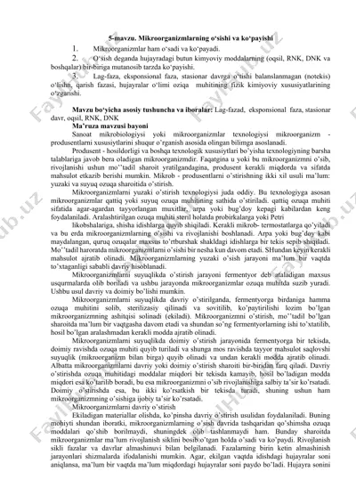 mikroorganizmlarning o‘sishi va ko‘payishi — DOCX
