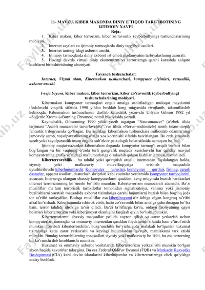 kiber makonda diniy e'tiqod targ'ibotining ijtimoiy xavfi — DOCX