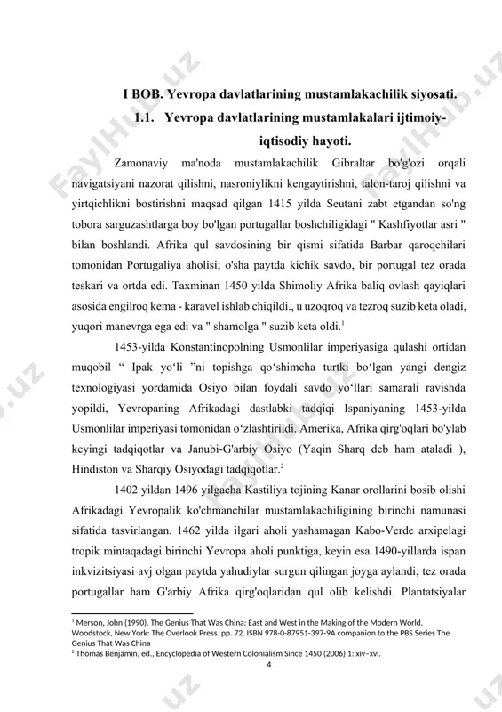 adi. 1503 yilda amerigo vespuchchi nomi bilan atalgan yangi dunyoning yevropa kashfiyoti karib dengizining 1493 yilda hispaniola (keyinchalik gaiti va dominikan respublikasiga aylanadi ) bilan mustamlaka qilinishi bilan boshlangan yana bir mustamlakachilik bobini ochdi. portugaliya va ispaniya imperiyalari birinchi global imperiyalar edi, chunki ular birinchi bo'lib turli qit'alar bo'ylab cho'zilgan (yevroosiyo imperiyalarini chegirma bilan ) butun dunyo bo'ylab keng hududlarni qamrab olgan. 1580-1640 yillarda portugaliya va ispaniya imperiyalari ispaniya monarxlari tomonidan boshqarilgan. shaxsiy ittifoq. 16-17-asr oxirlarida angliya, fransiya va gollandiya respublikasi ham bir-biri bilan toʻgʻridan-toʻgʻri raqobatda oʻzlarining xorijdagi imperiyalarini barpo etishdi.[footnoteref:3] [3: gilmartin, et al. p. 115] 18-asr oxiri va 19-asr oʻrtalarida amerikadagi koʻpchilik yevropa mustamlakalari, xususan ispaniya, yangi fransiya va oʻn uchta mustamlaka oʻz metropoliyasidan mustaqillikka erishganida dekolonizatsiyaning birinchi davri boʻldi. buyuk britaniya qirolligi ( shotlandiya va angliyani birlashtirgan ), frantsiya, portugaliya va gollandiya o'z e'tiborini eski dunyoga, xususan, janubiy afrika, hindiston va janubi-sharqiy osiyoga qaratdi, bu erda qirg'oq …