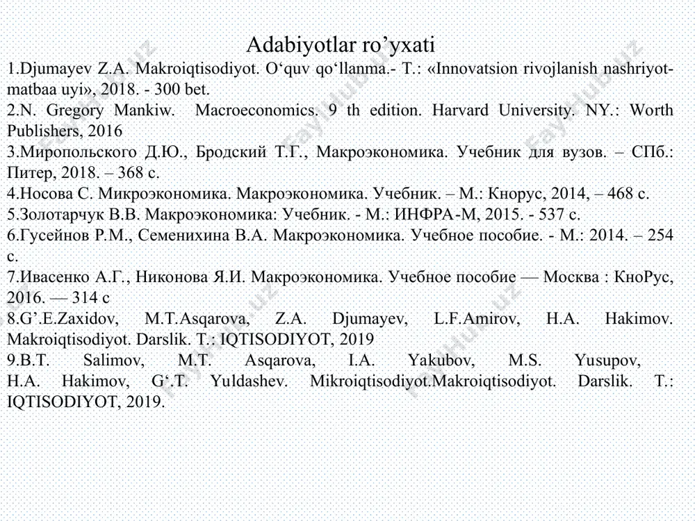 10 dan * slayd ragnar frisch (1895.3.3 oslo 1973.31.1) - norveg iqtisodchisi, norvegiya fanlar akademiyasi aʼzosi (1931). oslo shahridagi universitetda oʻqigan. oslo universiteti huzuridagi iqtisodiyot instituti direktori (1931—1965); yel (1930), sorbonna (1933) universitetlarida iqtisodiyot boʻyicha leksiyalar oʻqigan. iqtisodiy nazariyada matematik yoʻnalish vakili. ekonometrika asoschisi, birinchilardan boʻlib makro va mikroiqtisodiy taxlil sohalari chegaralarini koʻrsatdi, iqgisodiy jarayonlarni tahlil qilishda qoʻllaniladigan iktisodiy siklning dinamik modelini yaratgan. iqgisodiy matematik programmalashtirish usullaridan foydalangan holda iqtisodiy rejalashtirishda qarorlar qabul qilish modelini ishlab chiqsi. f. taklif etgan iktisodiy oʻsish usullari va modellari, shuningdek, milliy hisoblarnk tuzish tartiblari norvegiya va boshqa mamlakatlarning byudjet, statistika organlari faoliyatida keng qoʻllanilgan. iqgisodiyot sohasidagi birinchi nobel mukofoti laureatlaridan biri (ya. tinbergen bilan birga, 1969). 10 dan * slayd франсуа кенэ (1694-1774) версаль яқинида камбағал деҳқон оиласида дунёга келди, у ёшлигидан медицинага хавас қўйди, қишлоқ жарроҳидан дарс олди, медицина амалиёти унга шуҳрат келтирди. дворян унвонига эга бўлди ва версаль саройига (людовик xv қирол …