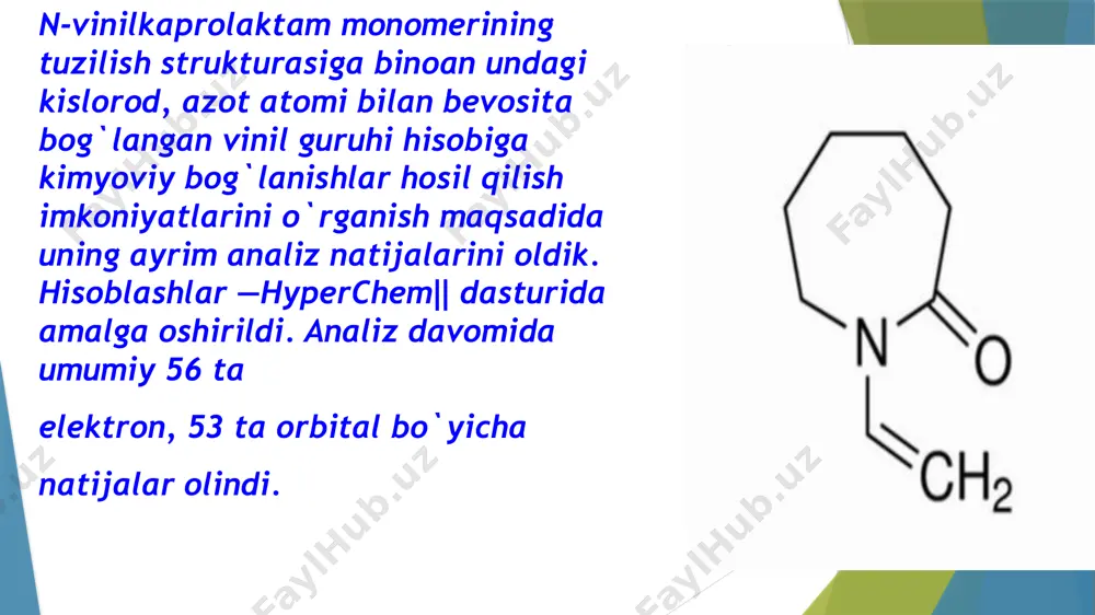 n-vinilpirrolidon va vinilkaprolaktam monomerlardan polimerlar sintezi va ularning molekulyar massasi - Page 4