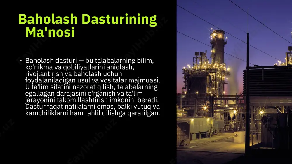 ratadi. o'qitish jarayonini tahlil qilish asosiy vazifa bo'lib, unda o'qitish usullari, maqsadlar va natijalar baholanadi, strategiyalar ishlab chiqiladi. o'qituvchilar va o'quvchilar o'rtasidagi aloqalarni mustahkamlash muhim bo'lib, bu o'zaro tushunish, ishonch va hamkorlikni rivojlantiradi. individual ehtiyojlarga mos metodlarni ishlab chiqish ta'lim jarayonining sifatini yaxshilash va muammolarni erta aniqlashga yordam beradi. baholash dasturining foydalari xalqaro baholash dasturlari ta'lim tizimiga katta ta'sir ko'rsatadi, o'quvchilarning bilim va ko'nikmalarini aniqlash va rivojlantirish imkonini beradi. bu dasturlar yordamida ta'lim sifatini baholash va yaxshilash uchun muhim ma'lumotlar olinadi. o'qituvchilar va o'quvchilar uchun foydali natijalar, kamchiliklarni aniqlash va ta'lim jarayonini takomillashtirish imkoniyatini yaratadi. bu esa ta'lim sifatini oshirishda muhim rol o'ynaydi. baholash dasturining o'ziga xos xususiyatlari va afzalliklari talis xalqaro baholash dasturi ta'lim jarayonida yangi metod va yondashuvlarni joriy etadi. bu dastur xalqaro standartlarga javob beradigan, uni amalga oshirish uchun aniq me'yorlar va mezonlar belgilangan. u yuqori sifatli, obyektiv va solishtirish imkonini beradigan baholash usullarini taqdim etadi, bu …