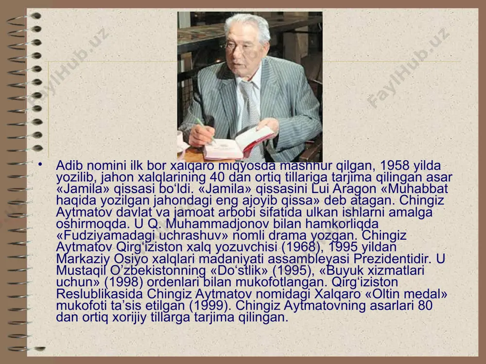 jonga «ilgari bosh uchun e’zozlashardi, bundan chiqdi, endi orqalaring uchun e’zozlashar ekan-da... sen manqurtsan! haqiqiy manqurt!...» degan), sobitjon, jo‘lamon, nayman ona, qozongap (uni dafn qilishga olib ketayotganda marhumning yonida uning kuyovi - oyzodantg eri o‘tiradi), abutolib quttiboev va zarifa (ular stshincha qatag‘on qurboni bo‘lganlar), oyzoda va boshq. chingizxon – tarixiy shaxs, o‘z davrining farzandi. chingiz aytmatov o‘z qahramonining tabiati, xarakteri bolaligidanoq shakllana boshlaganiga urg‘u beradi. chingizxon hali temuchin deb atalgan bolalik chog‘idayoq, boshqalardan o‘ch olishni, hammani og‘ziga qaratishni xush ko‘rardi. u suvdan tutilgan baliqni talashib, o‘zining ukasi bekterni o‘q-yoy bilan otib o‘ldirib qo‘yadi. yozuvchi qonxo‘r jahongir tabiatining ildizlarini ochib berishni maqsad qilib qo‘ygan. bolaligidanoq toshbag‘ir bo‘lib o‘sgan, hech kimga yaxshilik ravo ko‘rmaydigan kishidan ezgulik kutib bo‘larmidi? chingizxon ulkan jahongirlik janglariga ikki yil tayyorgarlik ko‘rdi. oilaviy qo‘shinlarga «jangu jadallar nihoyasiga yetmaguncha ayollar tug‘masin» degan qahrli farmon berildi. yangi qissaning badiiy ahamiyatini ko‘targan voqealardan e’tiborlisi — lashkarboshilardan biri, yuzboshi erdene bilan qo‘shin …