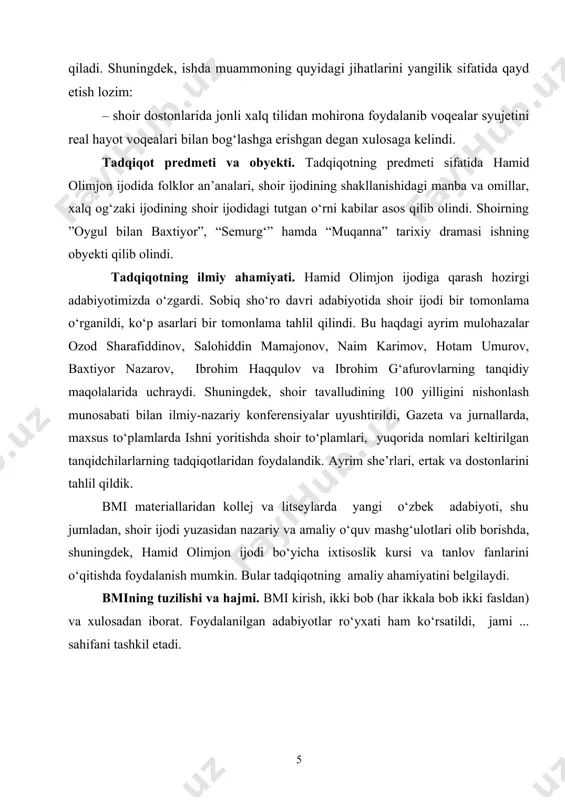 o‘zaro hayotiy do‘stlik, ijodiy hamkorlik, qizg‘in suhbatlardagi doston va qo‘shiqlarning ijro etilishi shu mo‘tabar xonadonning kichik a’zosi yosh hamidning murg‘ak qalbida chuqur iz qoldiradi; o‘z davrining dongdor kuychisi fozil shoir bilan yoshlikdan shaxsan tanishadi. bo‘lajak shoir qalbida she’riyatga, folklorga bo‘lgan havas g‘unchalari yanada oshadi. keyinchalik shu sohaning jonkuyari va tadqiqotchilaridan biriga aylanishiga sabab bo‘ladi. h.olimjon hayotda va ijodda xalq baxshilariga, umuman folklorga alohida mehr-muhabbat va samimiy hurmat bilan qaradi. buni biz fozil shoirga bag‘ishlangan “kuychining hayoli”, abdulla shoir nurali o‘g‘liga atalgan “do‘mbiraning maqtovi” she’rlarida, “oygul bilan baxtiyor”, “semurg‘ yoki parizod va bunyod”, “ikki qizning hikoyasi” kabi ertak dostonlarida yaqqol ko‘ramiz. shu o‘rinda ta’kidlash joizki, shoir folklor bilimdoni sifatida o‘z ijodida o‘zbek xalq ertaklari va dostonlariga xos bo‘lgan ko‘pgina xalqona uslublarni qo‘llaydi. natijada har qanday kitobxon bunday asarlar folklorga xos bo‘lgan oddiy motiv yoki syujet, kuchli fantastika, ehtiros va lirizm ruhi bilan sug‘orilgan shah asarlarga aylanganligini sezadi. bulardan tashqari, shoirning “shodiyona”, …