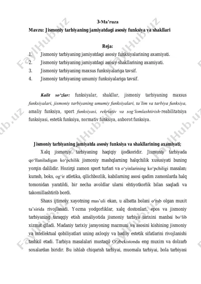 jismoniy tarbiyaning jamiyatdagi asosiy funksiya va shakllari — PDF