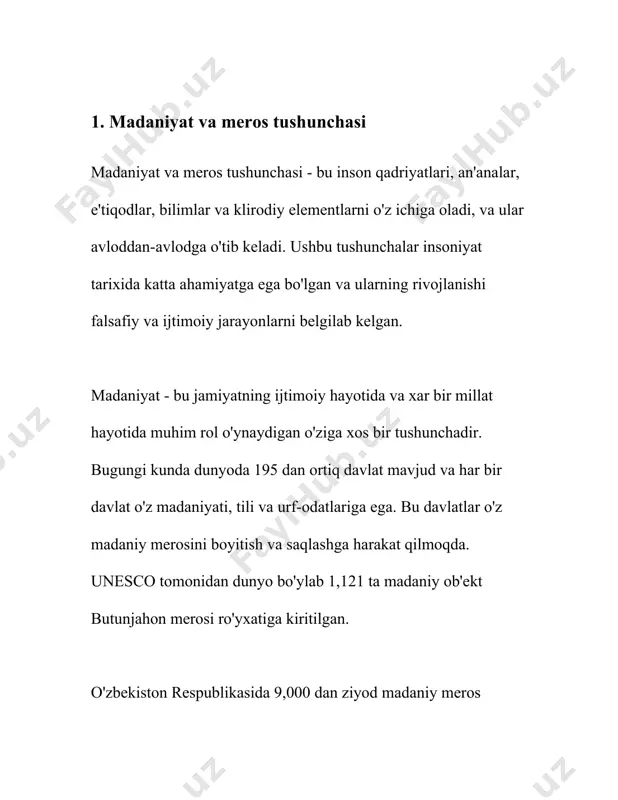 aqlanishi va asrab-avaylashiga katta e’tibor berilmoqda. 1992-yilda qabul qilingan “madaniy meroslarni himoya qilish qonuni” ushbu meroslarning himoyasi uchun muhim huquqiy asos yaratdi. ushbu qonun doirasida 2010-yilda “madaniy meros” markazi tashkil etildi, bu markazning asosiy vazifasi arxeologik va tarixiy obyektlarning saqlanishini ta’minlashdan iboratdir. mamlakatda prezident qarorlari va farmonlari orqali qabul qilingan turli davlat dasturlari ham mavjud bo‘lib, ular tarixiy qadamjolarni restavratsiya qilish, ularning xalqaro darajadagi targ‘iboti va saqlanishiga qaratilgan. 2010-yildan 2021-yilgacha bo‘lgan davrda mamlakatda ko‘plab obyektlar restavratsiya qilinib, yangilandi. masalan, qo‘qon, namangan va andijon viloyatlarida har yili o‘rtacha 10-15 obida restavratsiya qilinadi. 2023-yilda o‘zbekiston hukumati tomonidan tarixiy yodgorliklarni saqlash uchun 50 milliard so‘m mablag‘ ajratildi. bu mablag‘lar restavratsiya, ta’mirlash va rivojlantirishga yo‘naltirilmoqda. shu bilan birga, xususiy investitsiyalar ham jalb qilinmoqda va turizmning rivoji orqali tarixiy meroslar saqlanishiga qo‘shimcha resurslar yaratilyapti. xalqaro miqyosda ham o‘zbekiston tarixiy meroslarni himoya qilish borasida yunesko bilan samarali hamkorlik qilib kelmoqda. yunesko tashkiloti o‘zbekiston hududidagi tarixiy obidalar …