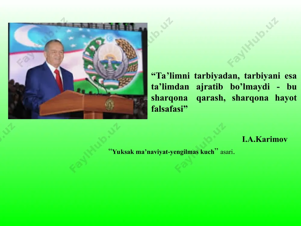 mavzu davomida o‘quvchilarning fanga bo‘lgan qiziqishi ortadi. o‘quvchilar o‘rtasida do‘stona muhitni yaratadi. o‘z oldiga qo‘ygan maqsadlariga erishadi. o‘quvchilarni mustaqillikka va ijodkorlikka o‘rgatadi. past o‘zlashtiruvchi o‘quvchilarning fikrlash qobiliyatini o‘stiradi o‘quvchi: o‘quvchilar erkin va mustaqil fikrlaydilar. o‘z ustida ishlashni o‘rganadilar. eslab qolish, fikrlay olish, ayta olish, ko‘rsata olish, amalda bajara olish ko‘nikma va malakalarga ega bo‘ladilar. darsning borishi: darsda kerakli jihozlar: proyeksion lampa, 3 burchakli prizmalar, ekran, 12 v kuchlanishli tok manbayi, kompyuter texnikasi, slaydlar, didaktik tarqatmalar, rangli shisha plastinkalar. asosiy tushuncha va atamalar: -kamalak, spektr, uchburchakli prizmalar, yorug‘likning sinishi va qaytishi dars shiori: ilmdan yaxshiroq xazina bo‘lmas qo‘lingdan kelguncha tera olsang bas. (abu abdullo rudakiy) dars uslubi: interfaol metodlar, amaliy ish bajarish i.tashkiliy qism: (2 minut). a) o‘quvchilar bilan salomlashish. b) davomatni aniqlash ( ingliz tilida navbatchi axborot berish). dars fizika fanining targ‘iboti bilan boshlanadi. faolmiz fidoiymiz , kamtarmiz , kabutarmiz, inoqmiz ijodkormiz , allomalar avlodimiz. zukkomiz va ziyrakmiz, fizika fanlar …