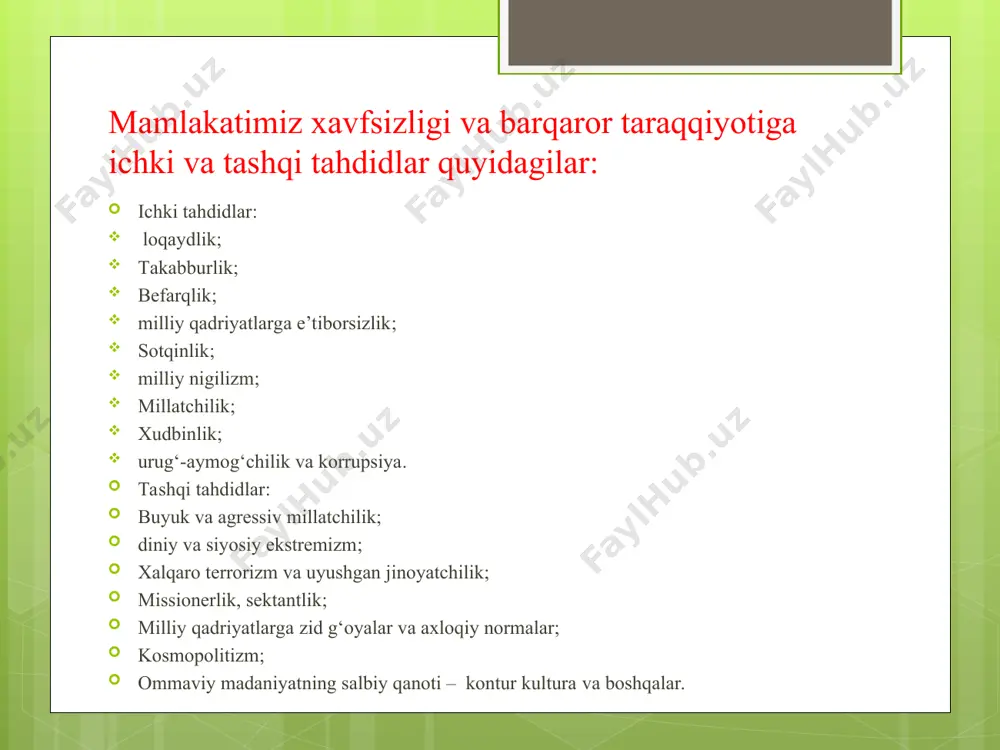 laridan sanaladi. bir so‘z bilan aytganda, farzandlarimizni dunyoviy bilimlar bilan bir qatorda, imom buxoriy to‘plagan sahih hadislar, naqshbandiya ta’limoti, termiziy o‘gitlari, yassaviy va zangi ota hikmatlari, imom moturidiy va imom abu muin nasafiy aqoidlari asosida tarbiyalasak, ularning bilimi o‘tkir, diyonati mustahkam, axloqi go‘zal bo‘ladi. zero, mamlakatimiz istiqbolini tinchlik, insonparvarlik va barqaror taraqqiyot sari yetaklovchi yo‘lning darvozasini ma’rifat va bag‘rikenglik kaliti bilan ocha olamiz. axborot urushlari – zamonaviy dunyoda manfaatlar kurashi shakli axborot urushlari biz bilgan urushlardan qator jihatlari bilan ajralib turadi. asosiy jihatlaridan biri, axborot urushlari ancha kam harj, qo‘shin saqlashni, qurol-yaroq sotib olishni taqozo qilmaydi. aqsh ning sobiq prezidenti j.karter “targ‘ibot uchun sarflangan 1 dollar qurollanishga sarflangan 10 dollardan samaraliroq” deb bejiz aytmagan. ikkinchidan axborot urushlar hech qachon chegarani tan olmaydi. xulosa qilib shuni aytish mumkinki, jamiyatimizning kelajagi bo‘lgan talaba — yoshlarni ruhiyatini, ongini, tafakurini har xil yomon yot g‘oya, illatu, oqimlardan, odatlardan asrashda aynan pedagogika va psixologiya fanlaridan …