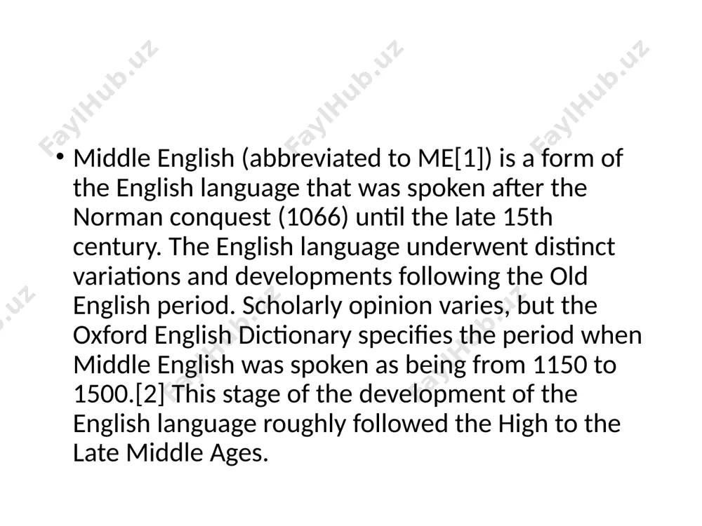 ly germanic in its sources, with old norse influences becoming more apparent. significant changes in pronunciation took place, particularly involving long vowels and diphthongs, which in the later middle english period began to undergo the great vowel shift. little survives of early middle english literature, due in part to norman domination and the prestige that came with writing in french rather than english. during the 14th century, a new style of literature emerged with the works of writers including john wycliffe and geoffrey chaucer, whose canterbury tales remains the most studied and read work of the period.[4]