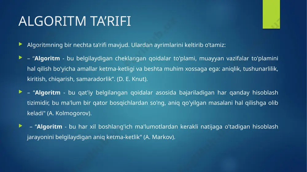 "algoritmlar va ma'lumotlar strukturasi" - Page 5