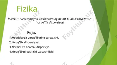 elektromagnit to’lqinlarning muhit bilan o’zaro ta’siri. yorug’lik dispersiyasi — PPTX