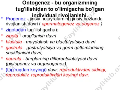 ontogenez va progenez — PPTX