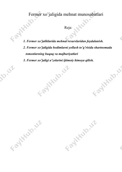 fermer xo’jaligida mehnat munosabatlari — DOC