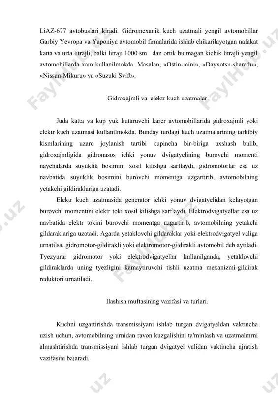 tincha ajratish vazifasini bajaradi. ishlash srintsipiga kura ilashish muftasi friktsion, gidravlik va elektromagnitli buladi. xozir asosan friktsion ilashish muftalari ishlatiladi. ular dvigatyeldagi burovchi momentni uzatmalar kutisiga uzaro ishkalanuvchi disklar yordamida uzatadi. ilashish muftasi yetakchi disklarning soniga karab bir, ikki va kup diskli, sikuvchi prujinalarning turiga va joylashuviga karab-aylana joylashgan prujinali, bitta markaziy prujinali va markaziy diafragma prujinali buladi. aylana buylab joylashgan va markaziy diafragma prujinali, bir diskli, kuruk ilashish muftasi avtomobillarda kuprok ishlatiladi. chunki bunday ilashish muftasi oddiy bulib, ishlatish va ta'mirlash ancha kulay. ikki diskli ilashish muftasi asosan ogir yuk kutaradigan avtomobillarga urnatiladi. ural-375, kraz-257, maz-5335. kamaz-5320. kup diskli ilashish muftasi gidromexanik uzatmalarda kullaniladi.friktsion ilashish muftasi turtta asosiy kismdan tashkil topgan: yetakchi va yetaklanuvchi kismlar, sikuvchi va ilashish muftasini boshkaruvchi mexanizmlar. yetakchi kismiga maxovik, kobik va sikuvchi disk, yetaklanuvchi kismiga, yetaklashuvchi disk kiradi. ilashish muftasining kushilishini ta'minlaydigan sikuvchi mexanizm bir nechta prujinalardan iborat. boshkarish mexanizmiga ajratish muftasi podshipnigi, ajratish …