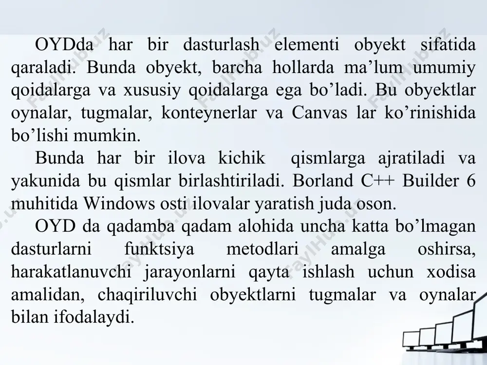 onentalarni qo’shish va konfiguratsiyalarini aniqlash ishlari bajariladi. database buyruqlari guruhi database (ma’lumotlar bazasi) buyruqlar guruhi (20.14-rasm) ma’lumotlar bazasi bilan ishlaydigan buyruqlarni o’z ichiga olgan. tools buyruqlari guruhi menyuning bu buyruqlari guruhi yordamida ilova parametrlarini o’rnatish va yordamchi dasturlar buyruqlarini chaqirish mumkin. windows buyruqlari guruhi menyuning bu buyruqlari guruhi yordamida interfeysning oynalarini boshqarish mumkin. help buyruqlari guruhi menyuning bu buyruqlari guruhi yordamida muhit, til, komponentalar va kompyuter haqidagi ma’lumotlarni olishimiz mumkin.