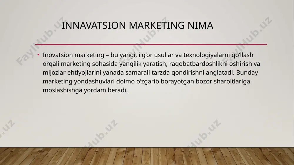 uv mijozni faolroq jalb etishga va brend bilan aloqani kuchaytirishga yordam beradi. yangi asrda podcastlar va audio marketing podcastlar nafaqat ma'lumot berish, balki brendlar uchun ham yangi marketing imkoniyatlari yaratmoqda. inovatsion marketingda podcastlar orqali mijozlar bilan samimiy aloqada bo‘lish, ularni brend haqidagi yangiliklar va ma'lumotlar bilan tanishtirish samarali bo‘ladi. shuningdek, audio reklama va audio-sig‘nalizlar orqali ham mijozlarni jalb qilish imkoniyatlari mavjud. influencer marketingning yangi bosqichi hozirgi kunda faqat mashhur influencerlar emas, balki nano-influencerlar va micro-influencerlar bilan ham hamkorlik qilishda innovatsiya ko‘rsatilmoqda. bu kichik auditoriyaga ega bo‘lgan, lekin juda ishonchli bo‘lgan shaxslar orqali marketing olib borish brendga haqiqiy va samimiy aloqalar o‘rnatishga yordam beradi. interaktiv reklama formatlari yangi reklama formatlari ko‘p interaktivlikni ta'minlaydi. masalan, interactive video ads yoki shoppable posts — reklama orqali bevosita mahsulot sotib olish imkoniyatini yaratish. bu orqali foydalanuvchilar reklama bilan to‘g‘ridan-to‘g‘ri aloqada bo‘lib, ular uchun yanada qulay va samarali xarid qilish tajribasini taqdim etadi. image1.jpg /docprops/thumbnail.jpeg