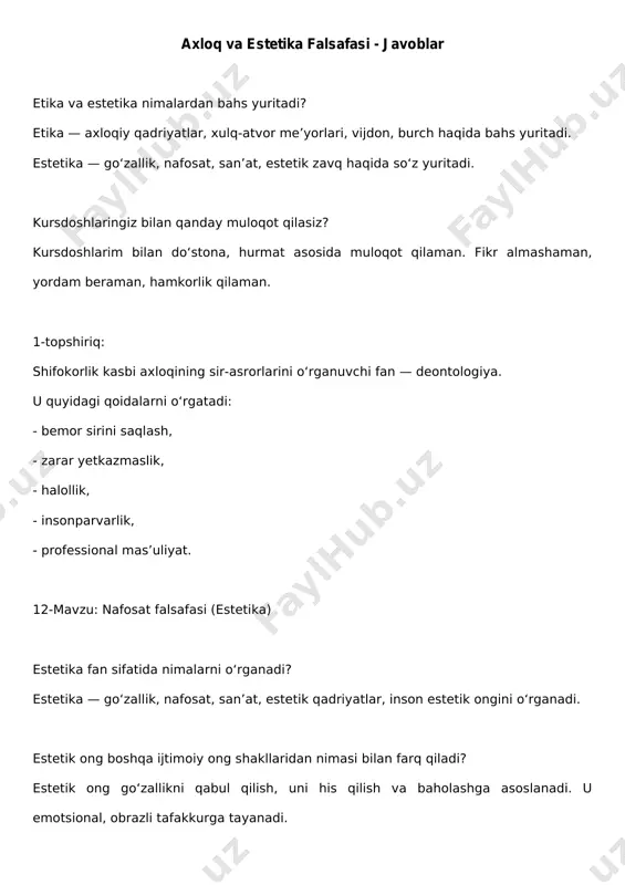 axloq va estetika falsafasi - javoblar - Page 3