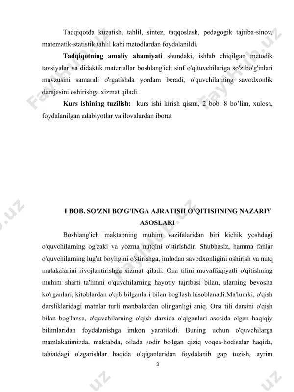 lakatimizda, maktabda, oilada sodir bo'lgan qiziq voqea-hodisalar haqida, tabiatdagi o'zgarishlar haqida o'qiganlaridan foydalanib gap tuzish, ayrim parchalarni kitobdan ko'chirib yozish, grammatik tahlil kabi topshiriqlarni bajartirish maqsadga muvofiqdir. shuni ham aytib o'tish lozimki, ona tili darsida o'qishdan beriladigan topshiriq o'ylanmasdan, puxta tayyorgarlik ko'rilmay, mavzuga moslamay berilsa, yaxshi natijaga erishib bo'lmaydi.ona tilidan ko'zlangan maqsadga erishish uchun:birinchidan, ona tili darsida o'qishdan beriladigan topshiriq oldindan tayyorgarlik ko'rib, puxta o'ylab, so'ng berilishi;ikkinchidan, ona tili darsida o'tilgan mavzuni mustahkamlashga imkon berishi hisobga olinishi;uchinchidan, topshiriq (misol qaysi asardan olingan bo'lsa) berilgan asar g'oyasini yana ham mustahkamlashga yorlashishini hisobga olish kerak.ma'lumki, grammatik bilim tilni ongli egallashni va savodli yozish malakasini shakllantirishning asosi hisoblanadi. shuning uchun ham o'quvchilarning grammatikadan olgan bilimlari to'g'ri yozuv malakalarini shakllantirish bilan birga olib boriladi. to'g'ri yozuv malakasini rivojlantirishda imloviy mashq turlari: grammatik imloviy tahlil, matnni ko'chirib yozish, ta'limiy diktant va bayondan mashq sifatida foydalanish maqsadga muvofiqdir. imloviy mashqlarni amalga oshirishda ona tili darsligi sahifalarida …