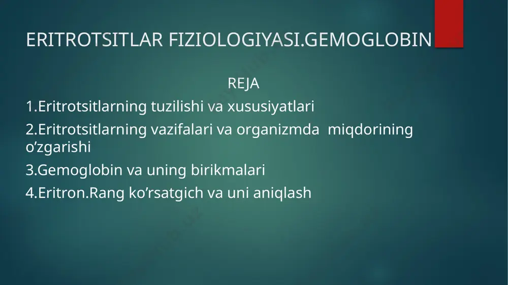 barcha hujayralarning taxminan 70% ni tashkil qiladi. ayollarda taxminan 4-5 bor bir mikrolitr (kub millimetr) qon uchun million qizil qon hujayralari va erkaklarda taxminan 5-6 million; past kislorod tarangligi bilan yuqori balandlikda yashovchi odamlar koʻproq boʻladi. shunday qilib, qizil qon hujayralari boshqa qon zarralariga qaraganda ancha keng tarqalgan: har bir mikrolitrda taxminan 4000-11000 oq qon hujayralari va 150-400 000 trombotsitlar mavjud. odamlarda etuk qizil qon tanachalari moslashuvchan bikonkav disklardir . ularda gemoglobin uchun maksimal boʻsh joyni taʼminlash uchun hujayra yadrosi va organellalari yoʻq; ularni gemoglobin qoplari, plazma membranasi esa qop sifatida koʻrish mumkin. katta yoshli odamda soniyada taxminan 2.4 million yangi eritrotsitlar ishlab chiqariladi. hujayralar suyak iligida rivojlanadi va ularni makrofaglar qayta ishlash uchun fagotsitoz qilishidan oldin tanada taxminan 100-120 kun davomida aylanadi. har bir aylanish taxminan 60 soniya (bir daqiqa) davom etadi. inson tanasidagi qon hujayralarning taxminan 84 foizi yaʼni 20-30 trilion qizil qon hujayralari iborat. qon hajmining deyarli …