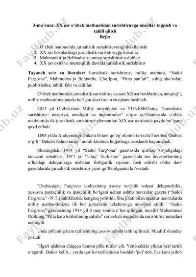 jurnalistik surishtiruvning tarixiy rivojlanishi — DOCX
